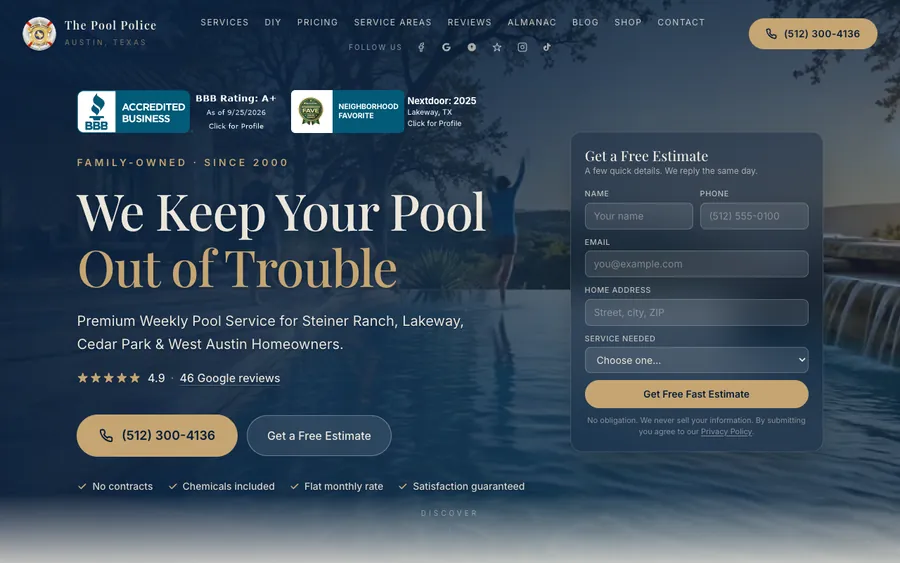 Homepage of The Pool Police, captured 2026-09-25